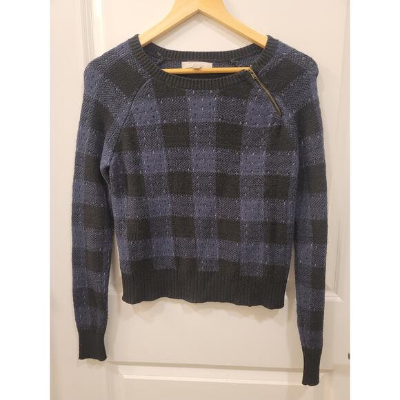 Banana Republic Blue Plaid Sweater with Zipper Detail - Picture 1 of 7